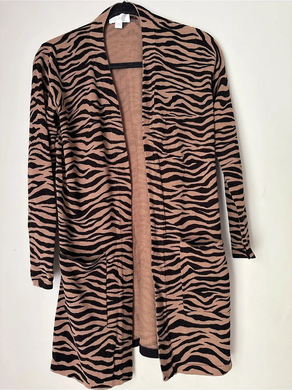 Belle by Kim Gravel Animal Print Open Front Cardigan in Brown & Black XXS #0130